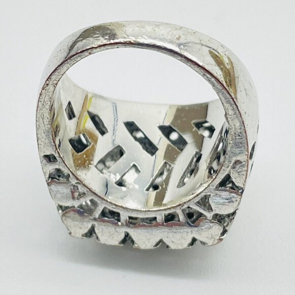 Rhinestone Dinner Ring Silver Tone Disc Lattice Glam Bling Sparkle Holiday Party - Picture 3 of 7